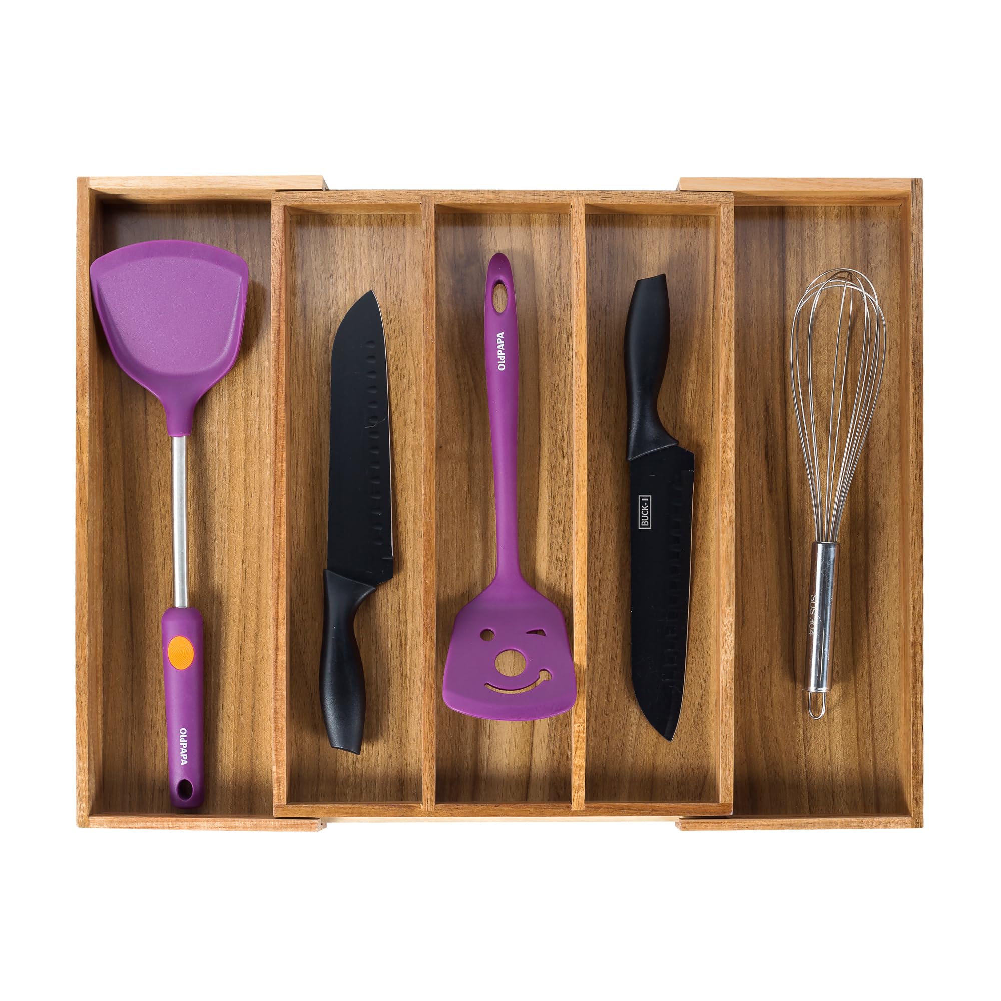 Utoplike Acacia drawer organizer extended view for roomy utensil storage