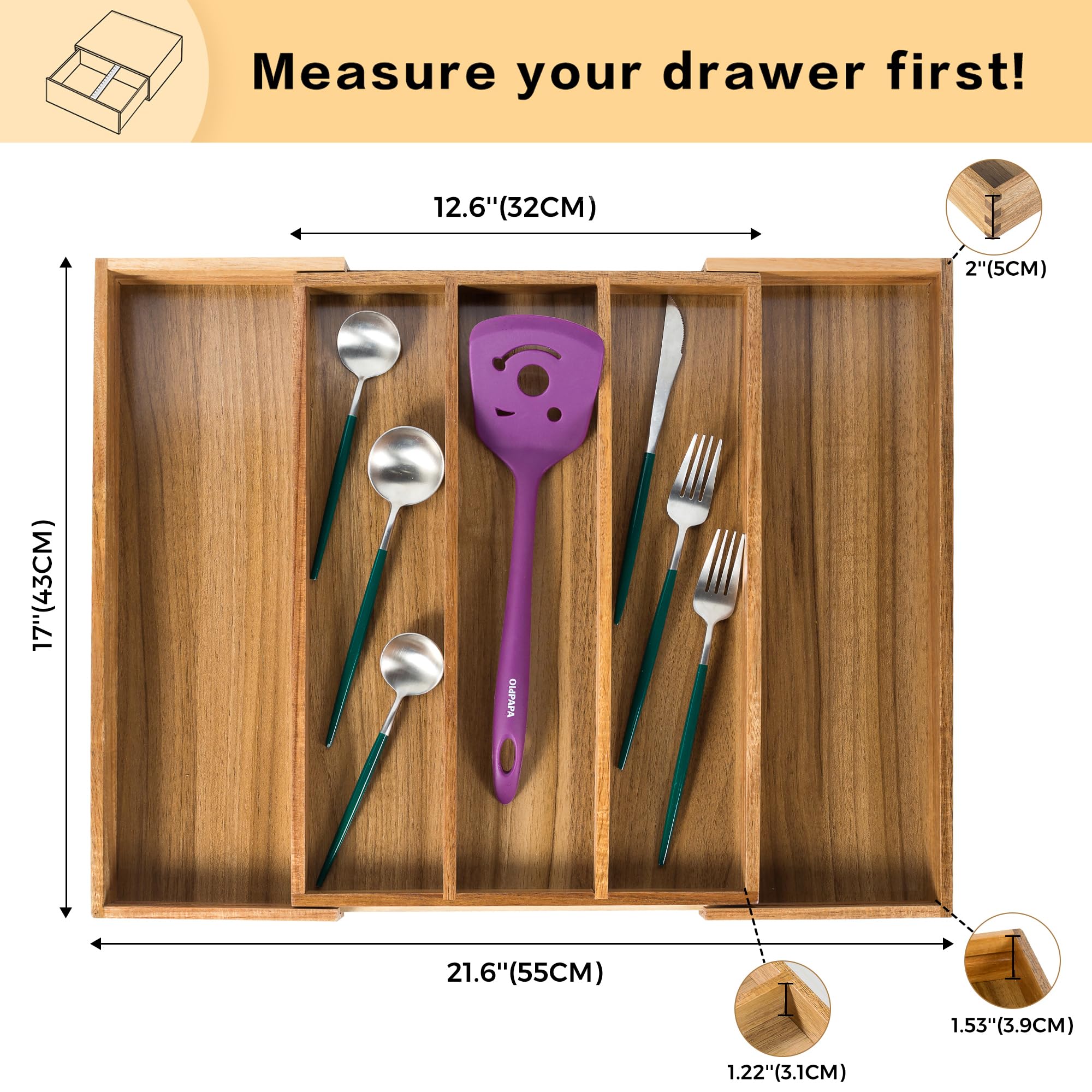Utoplike Acacia organizer knife-slot design keeps blades safely organized
