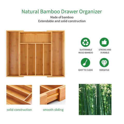 Utoplike bamboo cutlery tray close-up highlights natural finish and durable material.