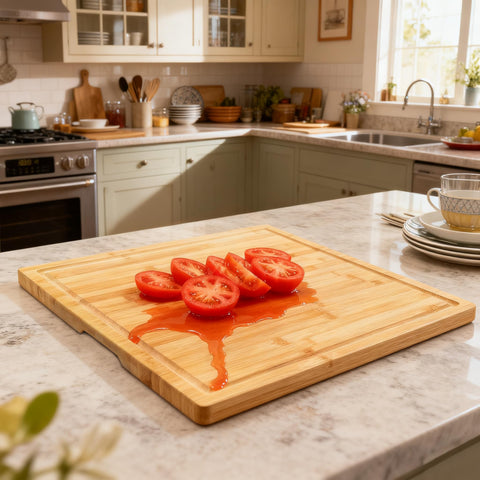 Utoplike bamboo cutting board with juice groove catching liquids neatly