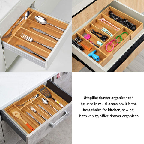 Utoplike bamboo drawer organizer easy-care surface ready for quick wipe-down.