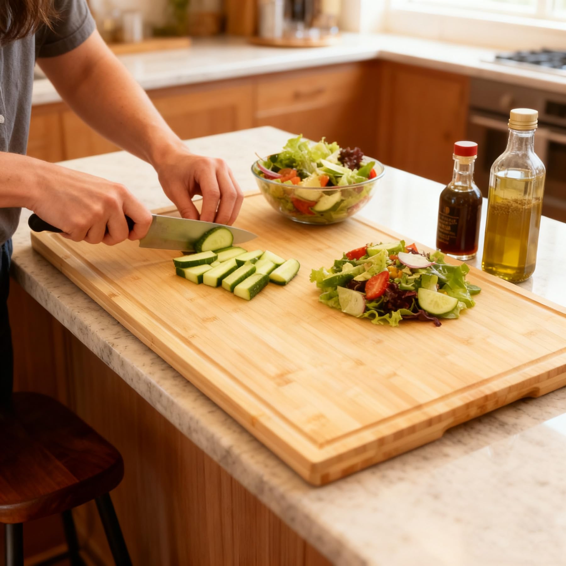 Utoplike cutting board juice groove close-up highlighting juice capture