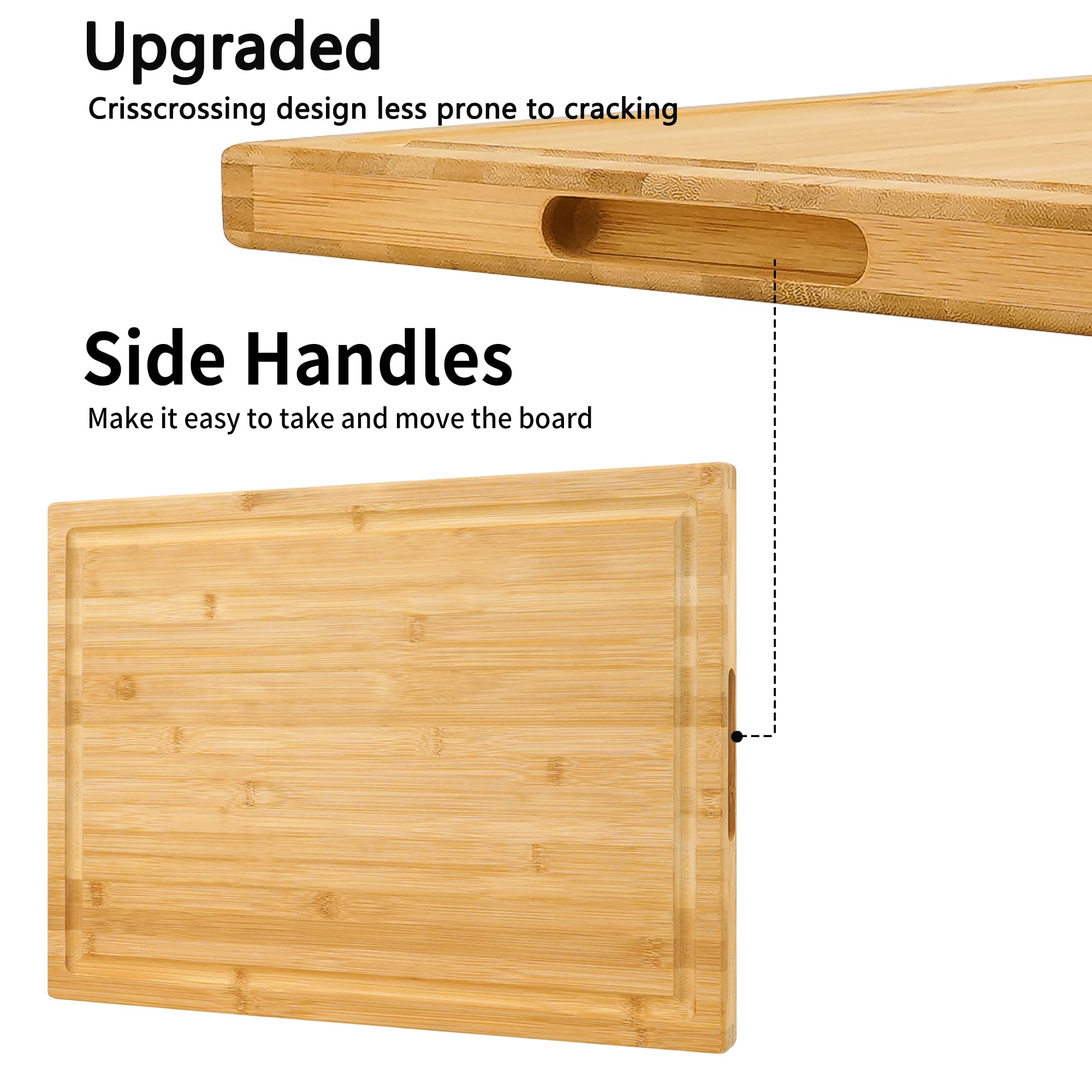 Utoplike cutting board with side handles for easy transport and serving.