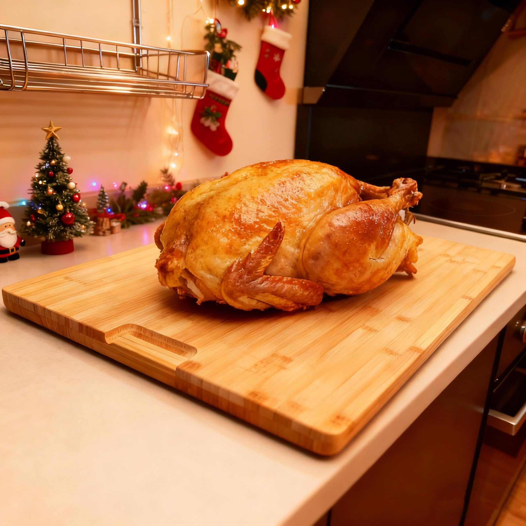 Utoplike cutting board used as stove-top cover for extra workspace