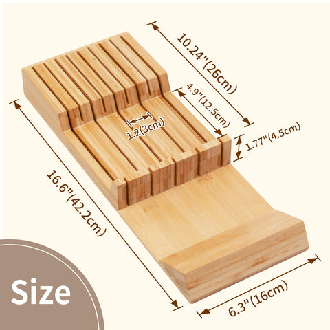 Utoplike 9-knife slot configuration keeps steak and chef knives separated.