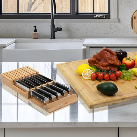 Utoplike natural bamboo grain adds durable style to kitchen drawers.
