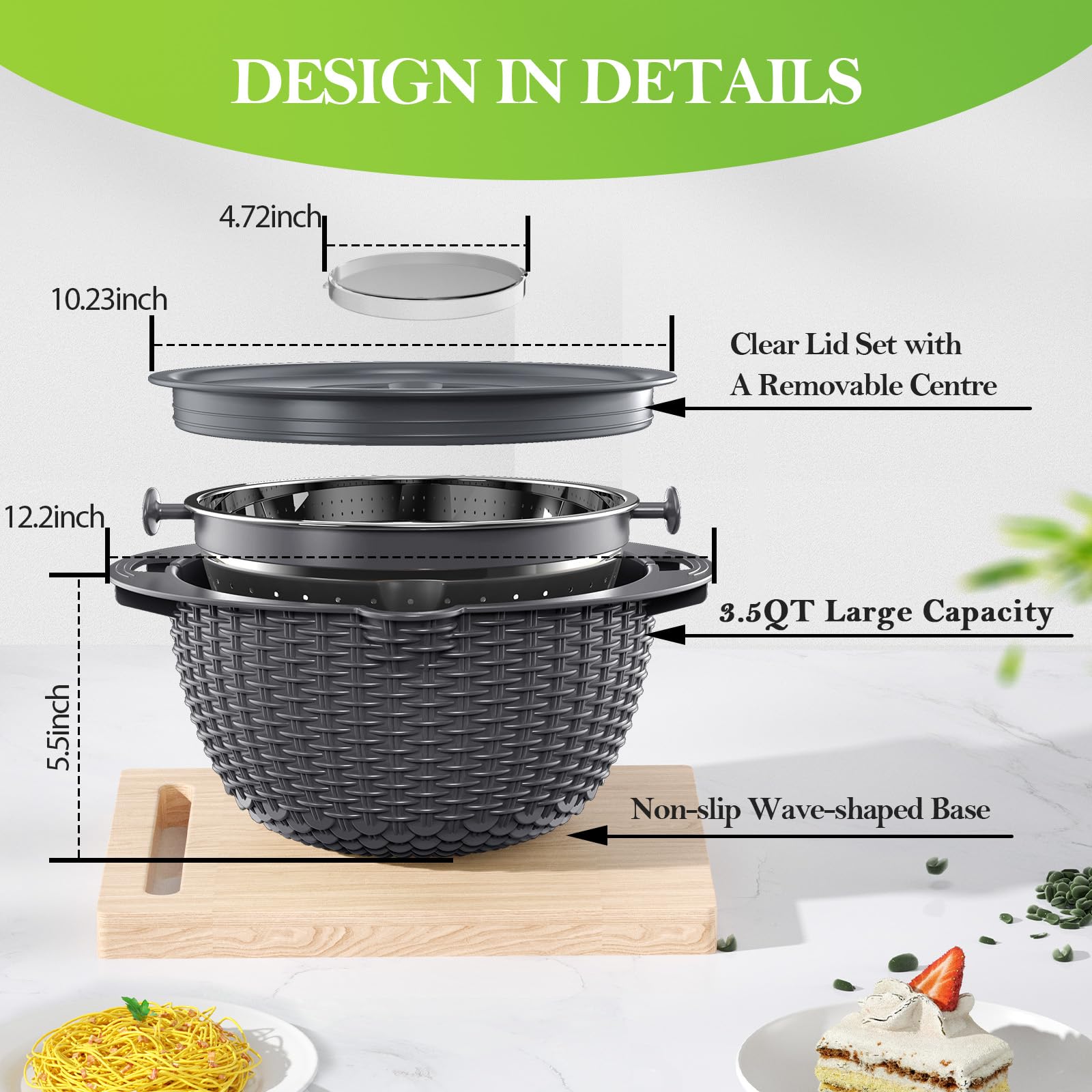 UTTKOJ durable stainless steel colander grey resists dents and rust.