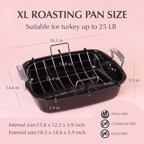UUKRAVE roasting pan with wide reinforced handles for easy lifting.