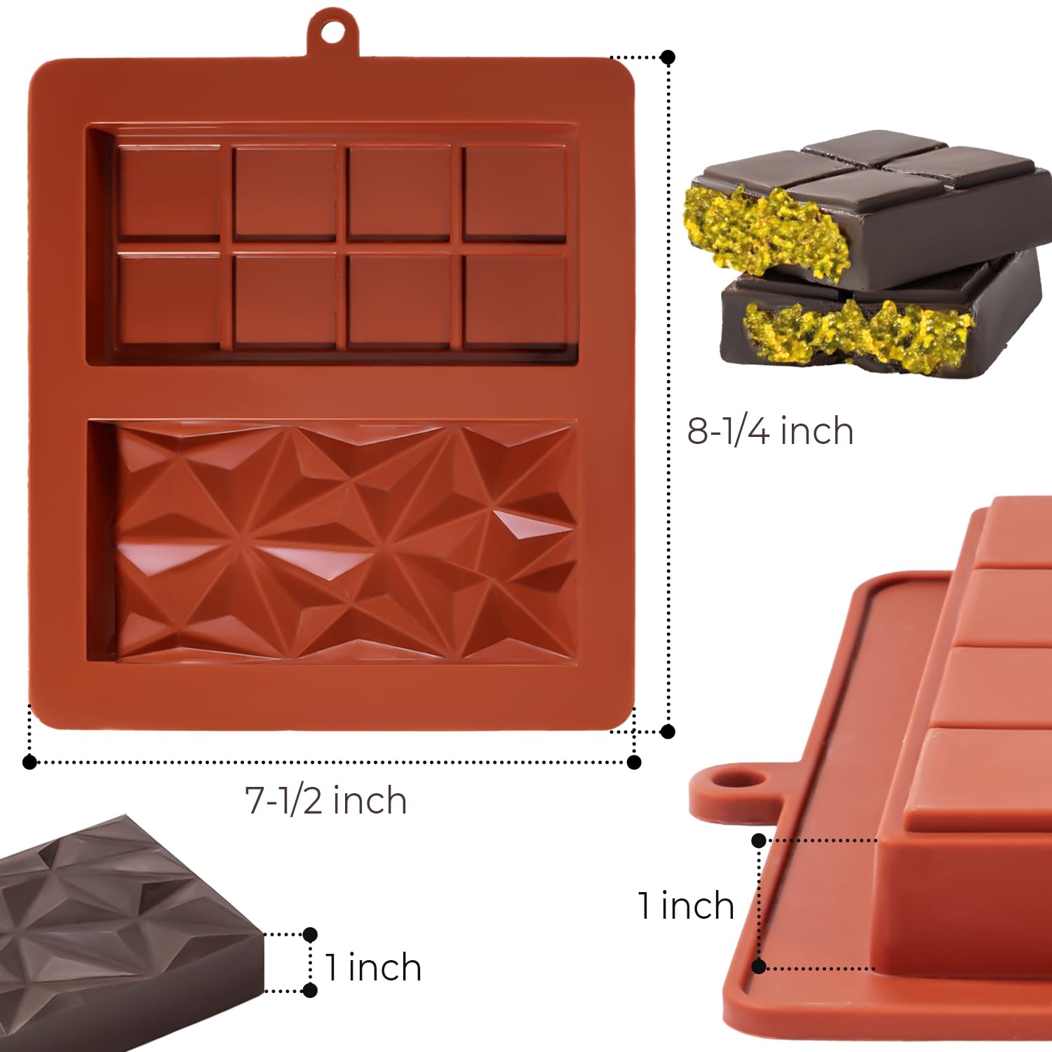 UWILLION pistachio paste bar mold close-up shows even layers