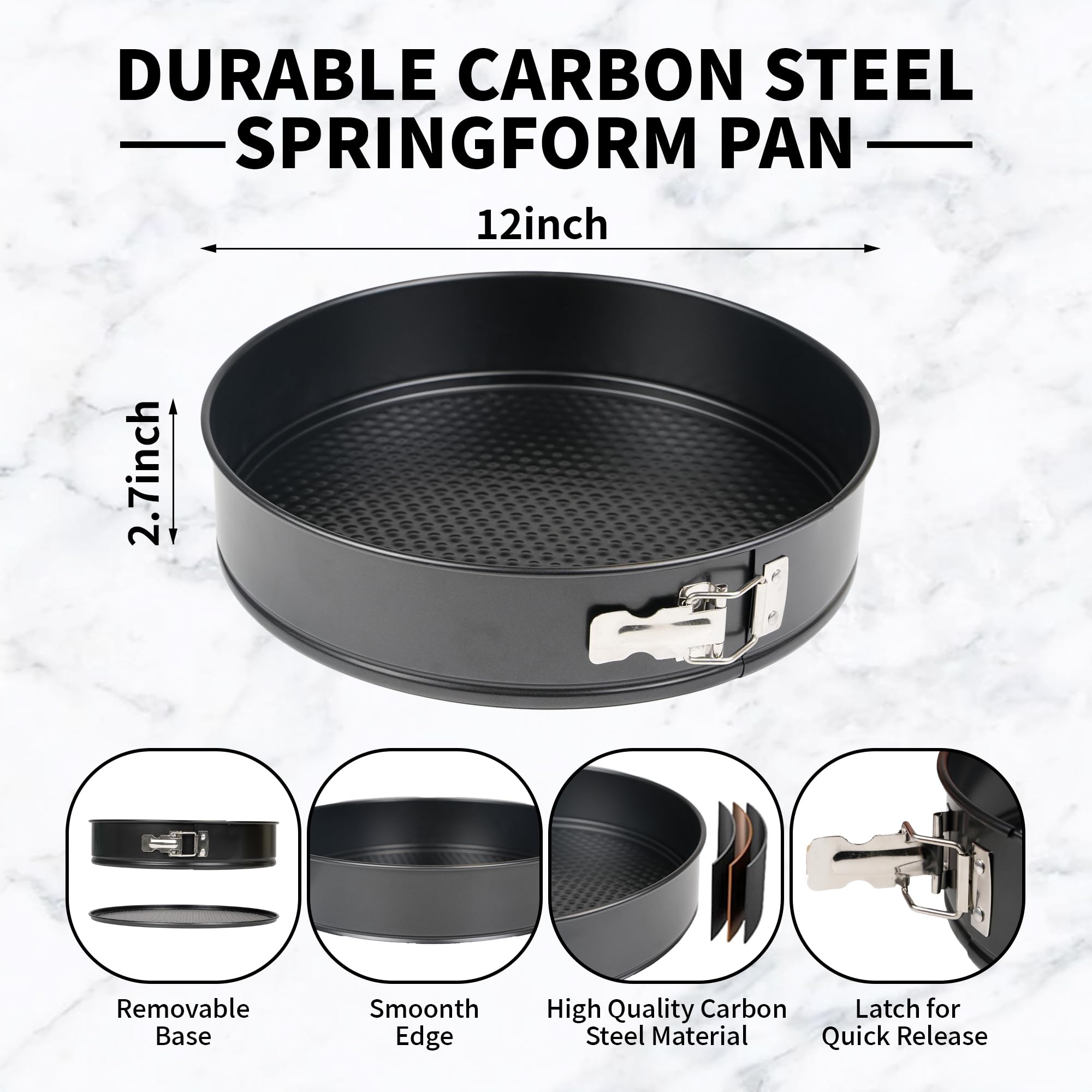 UWILLION springform pan features a large stainless latch for secure opening.