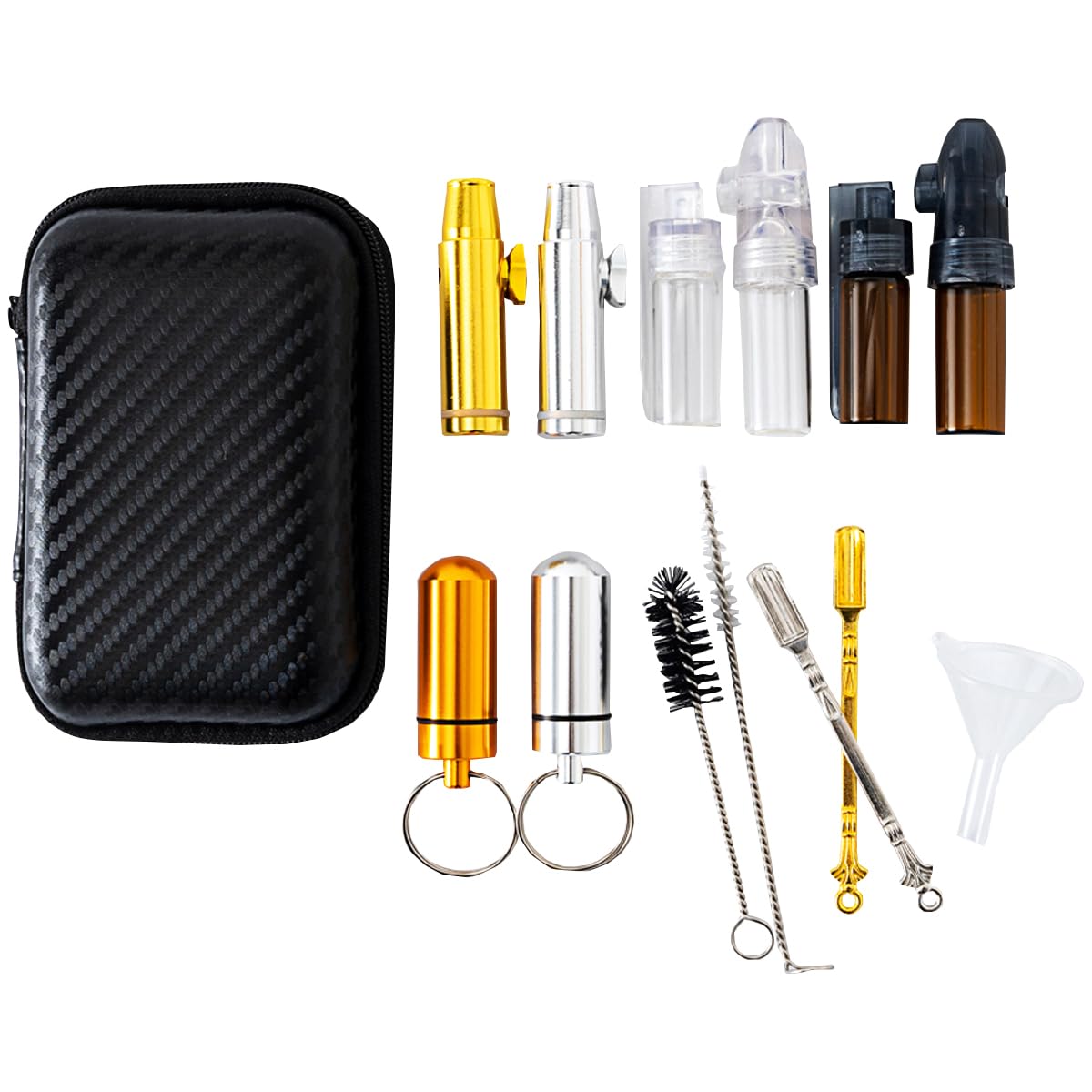 UXHLP portable spice dispenser with plastic bottles for lightweight travel kits.