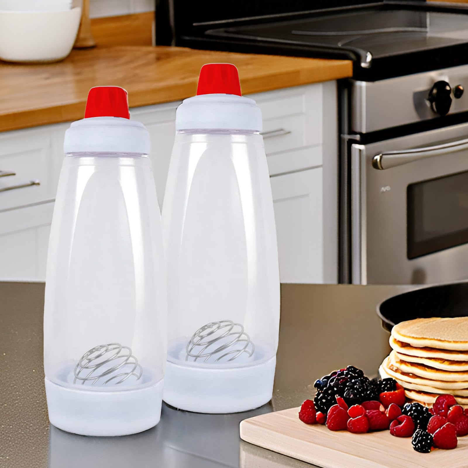 UZOU 2-pack pancake batter dispenser bottle for precise pouring and quick batter prep.