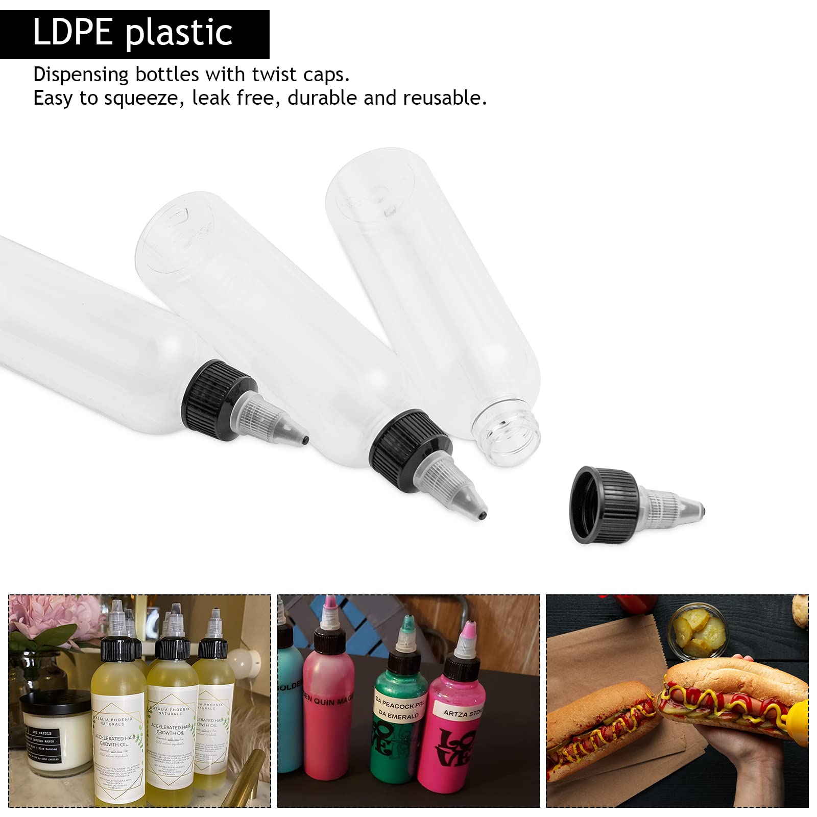 V-chen clear bottle with twist-top cap to prevent leaks.