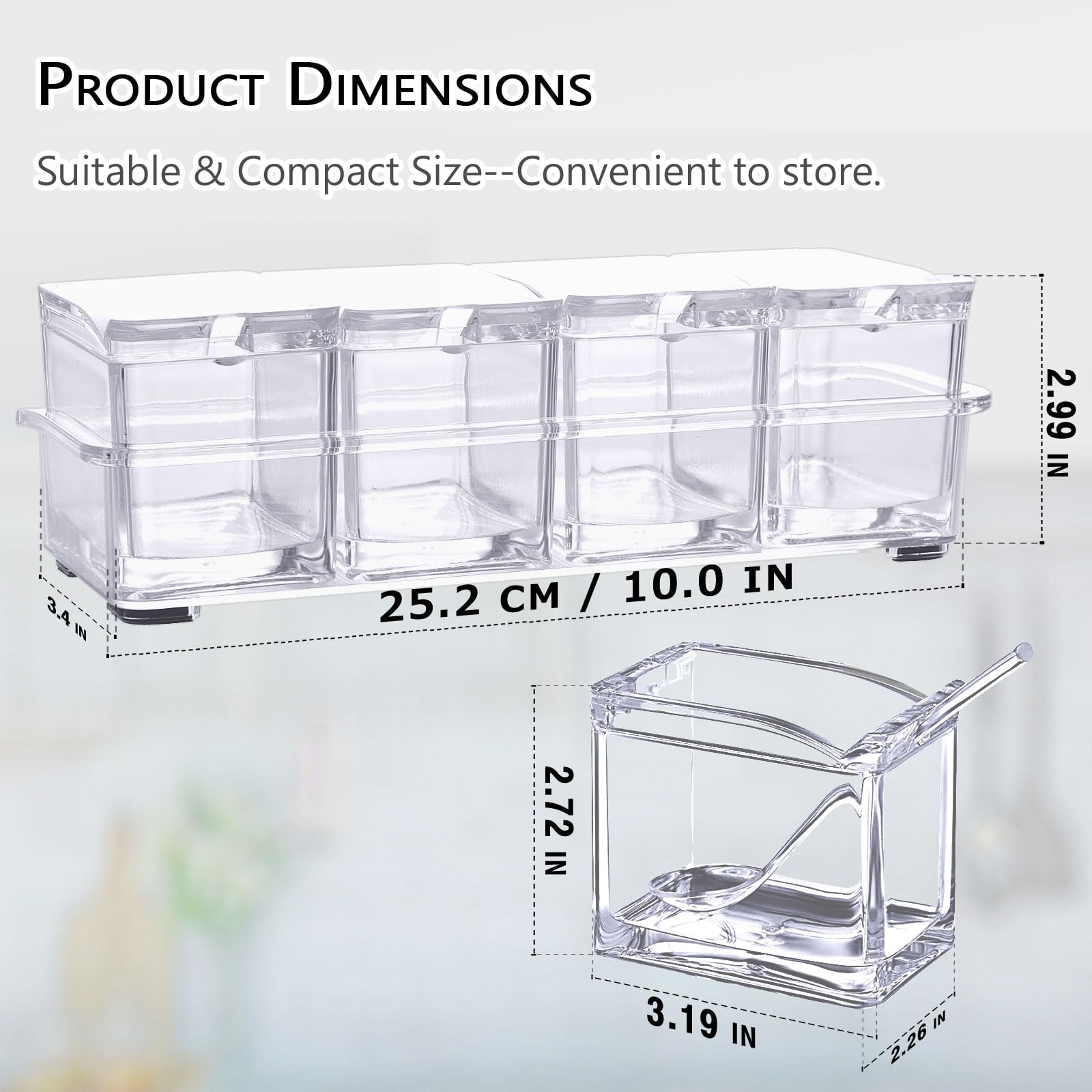 V-RESOURCING condiment dispensers with spoons for neat kitchen seasoning.