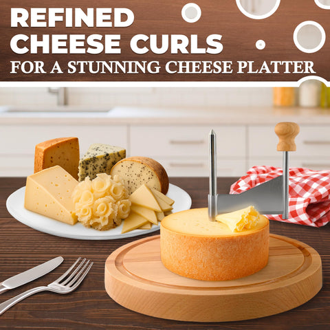 V TOWER cheese board setup with rosette curls elevates presentation