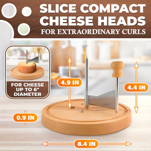 V TOWER cheese curler wheel on wood base delivering stable, even curls