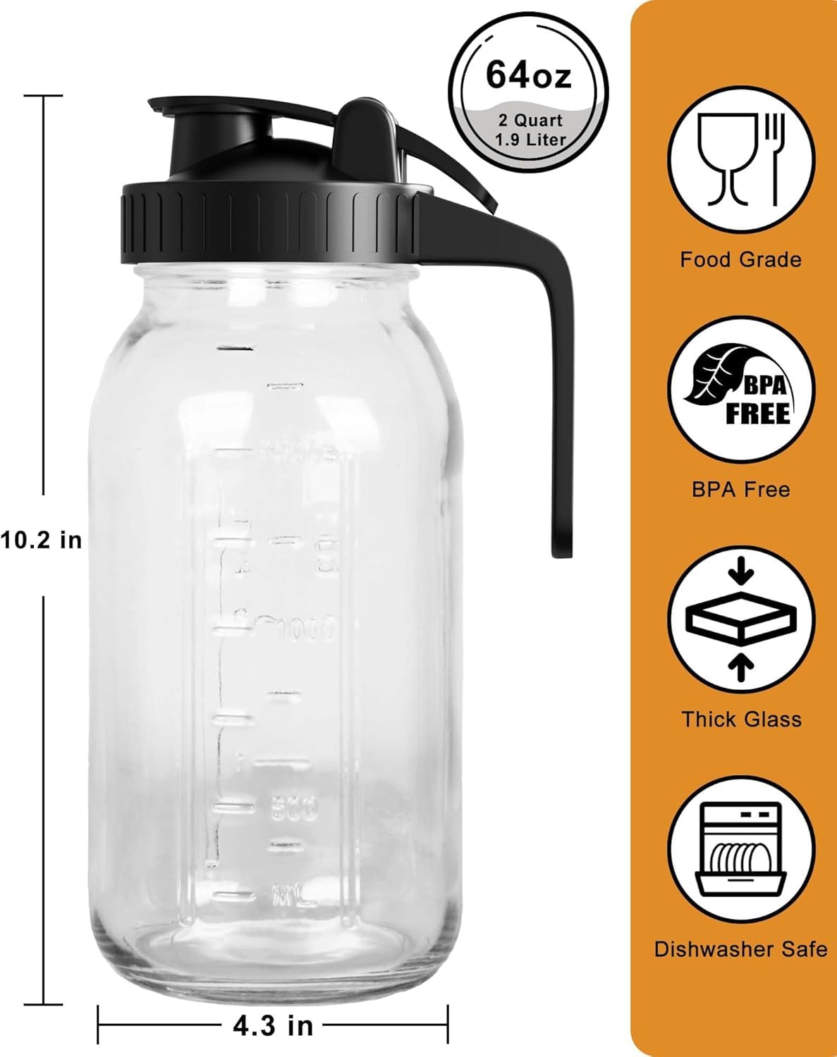 VA1KENE Mason Jar Pitcher airtight seal prevents spills in fridge or pantry.