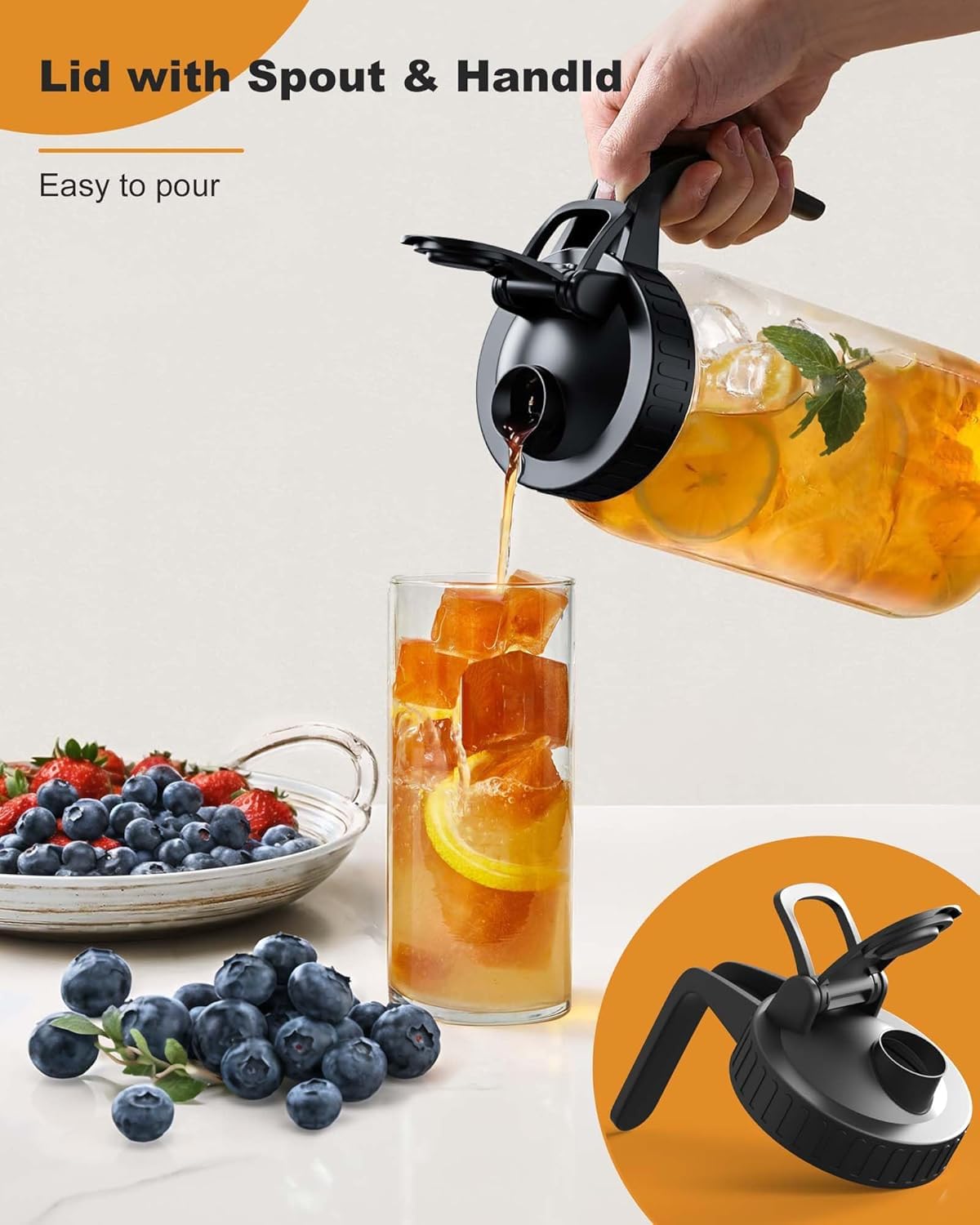 VA1KENE Mason Jar Pitcher spout-lid for smooth, splash-free pouring.