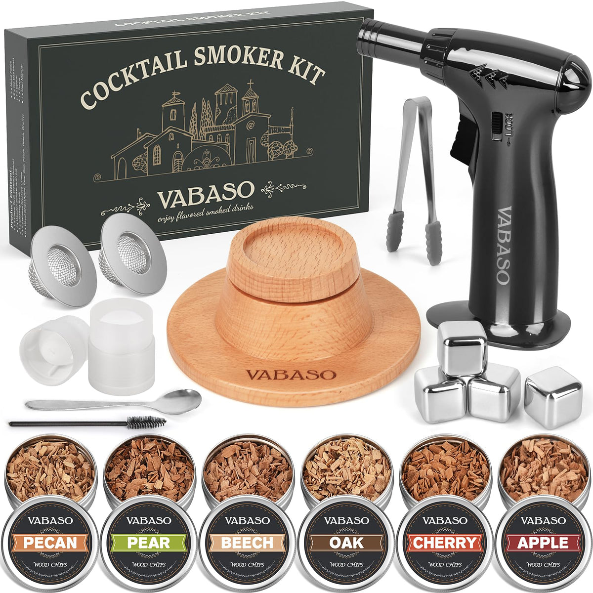 Vabaso whiskey smoker kit with torch for enhanced cocktail aroma