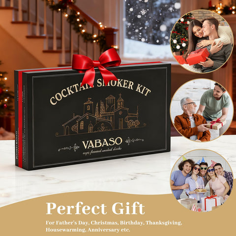 Vabaso whiskey smoker kit with six wood-chip flavors for infused drinks