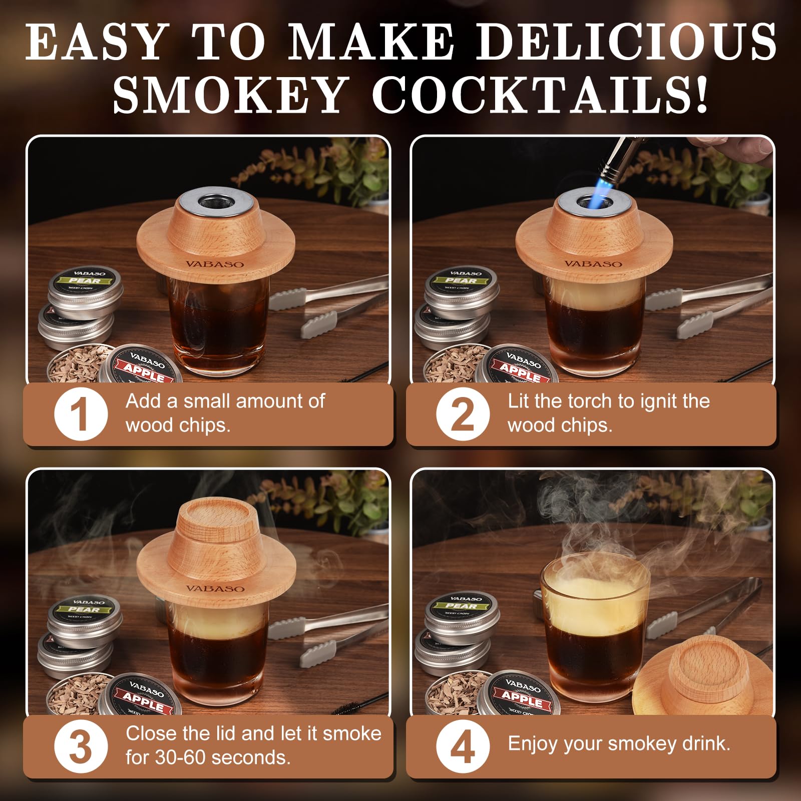 Vabaso wooden smoker with lid for portable home use
