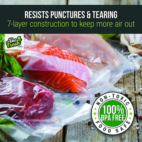 Vac-Fresh Roll bags with airtight seal ideal for long-term freshness.