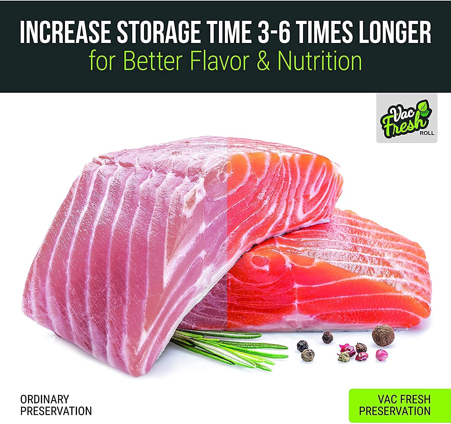 Vac-Fresh Roll freezer-safe bags protect frozen foods from moisture.