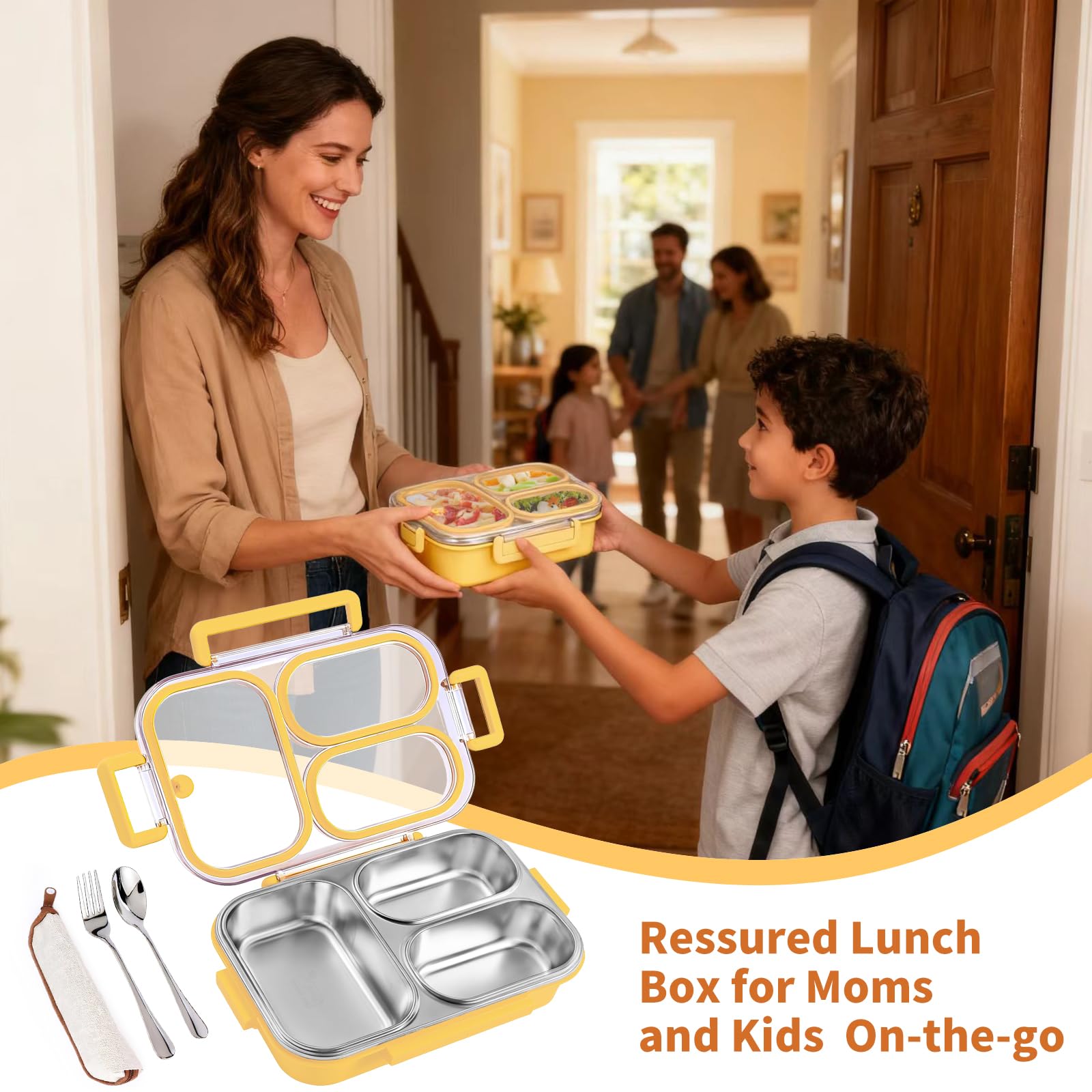 VACAID lunch box shows three compartments for balanced meal portions.