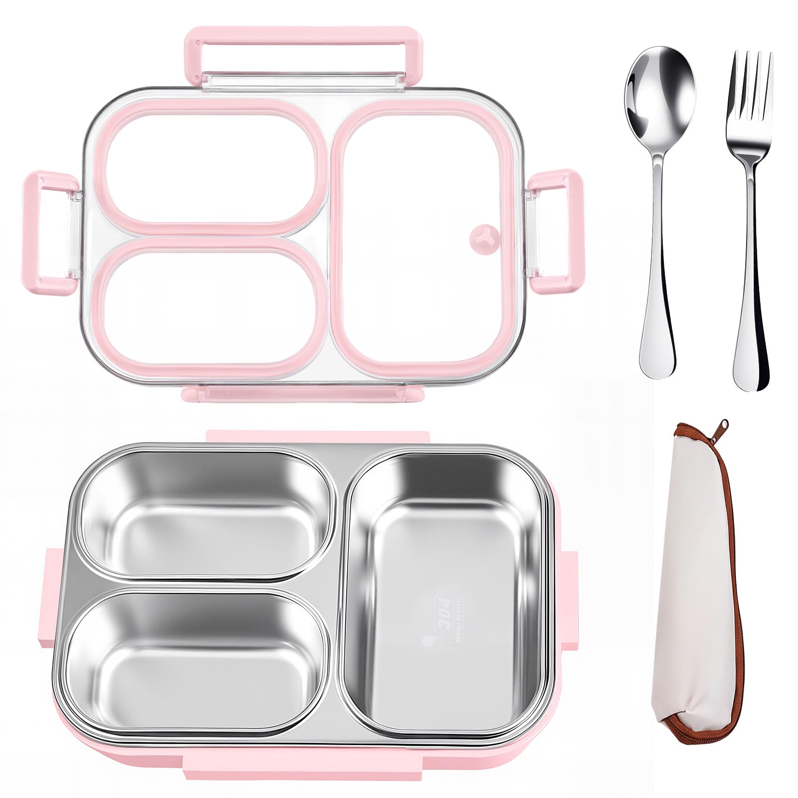 VACAID 25oz lunch kit pink with three compartments for balanced meals.