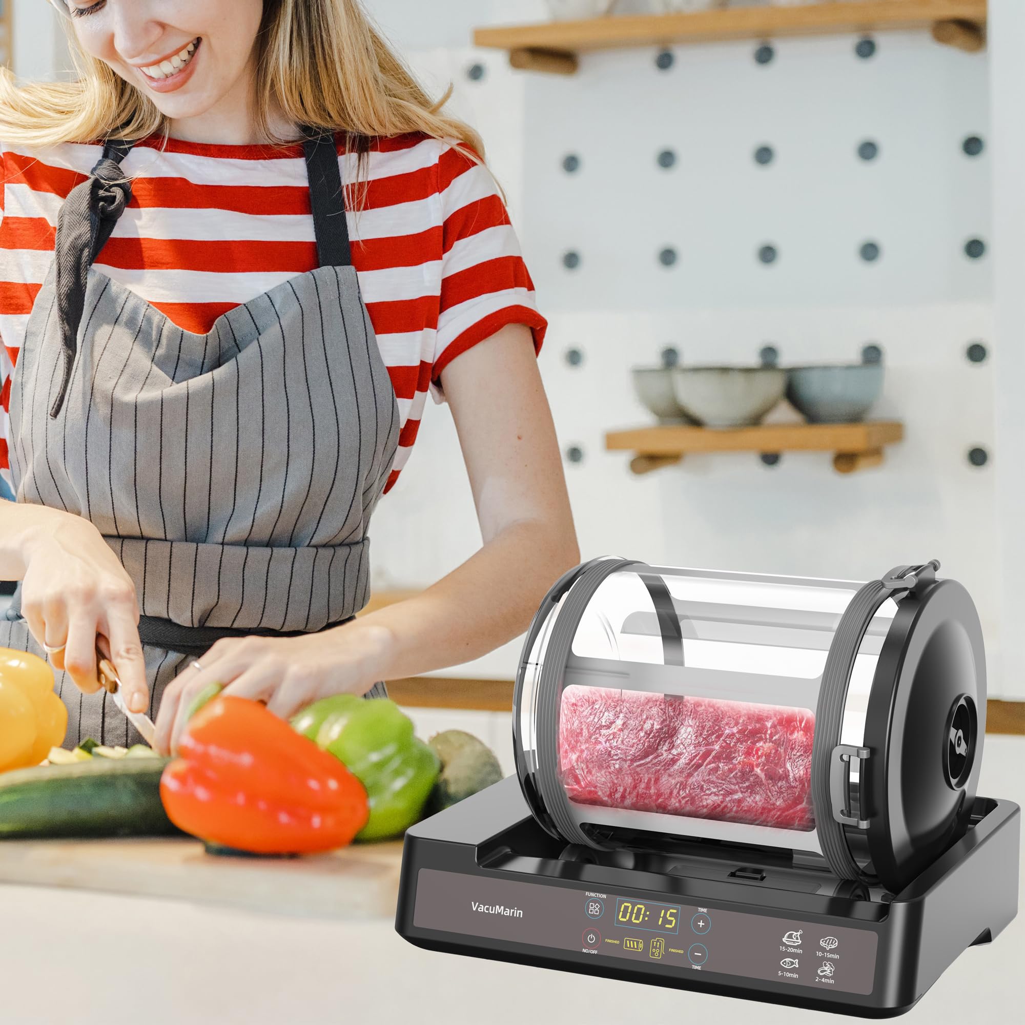 VacuMarin meat tenderizer in action for even marinade distribution