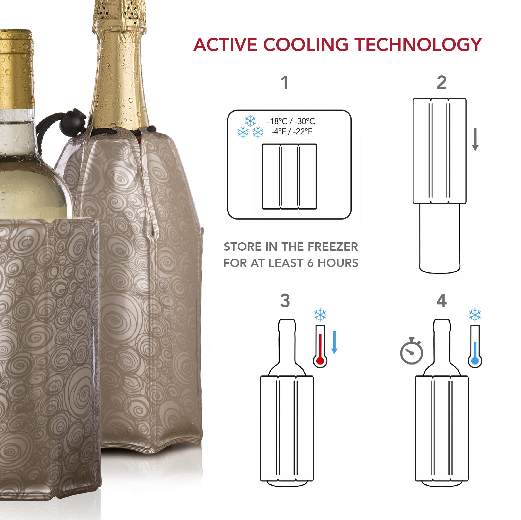 Vacu Vin champagne cooler sleeve in use at a party.