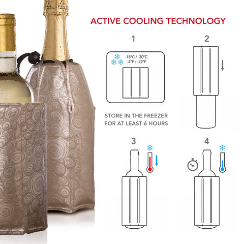 Vacu Vin champagne cooler sleeve in use at a party.