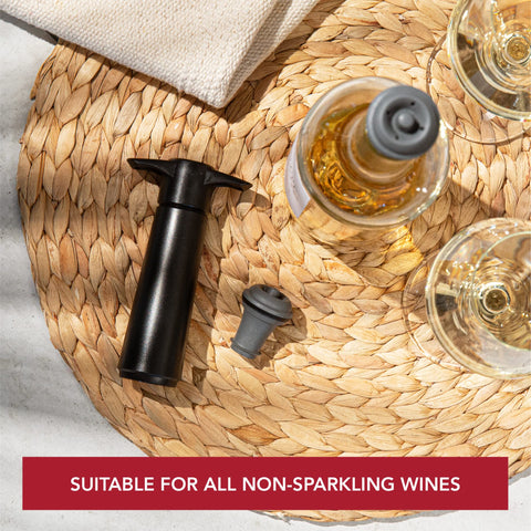 Vacu Vin airtight seal on bottle neck to preserve flavor and aroma.