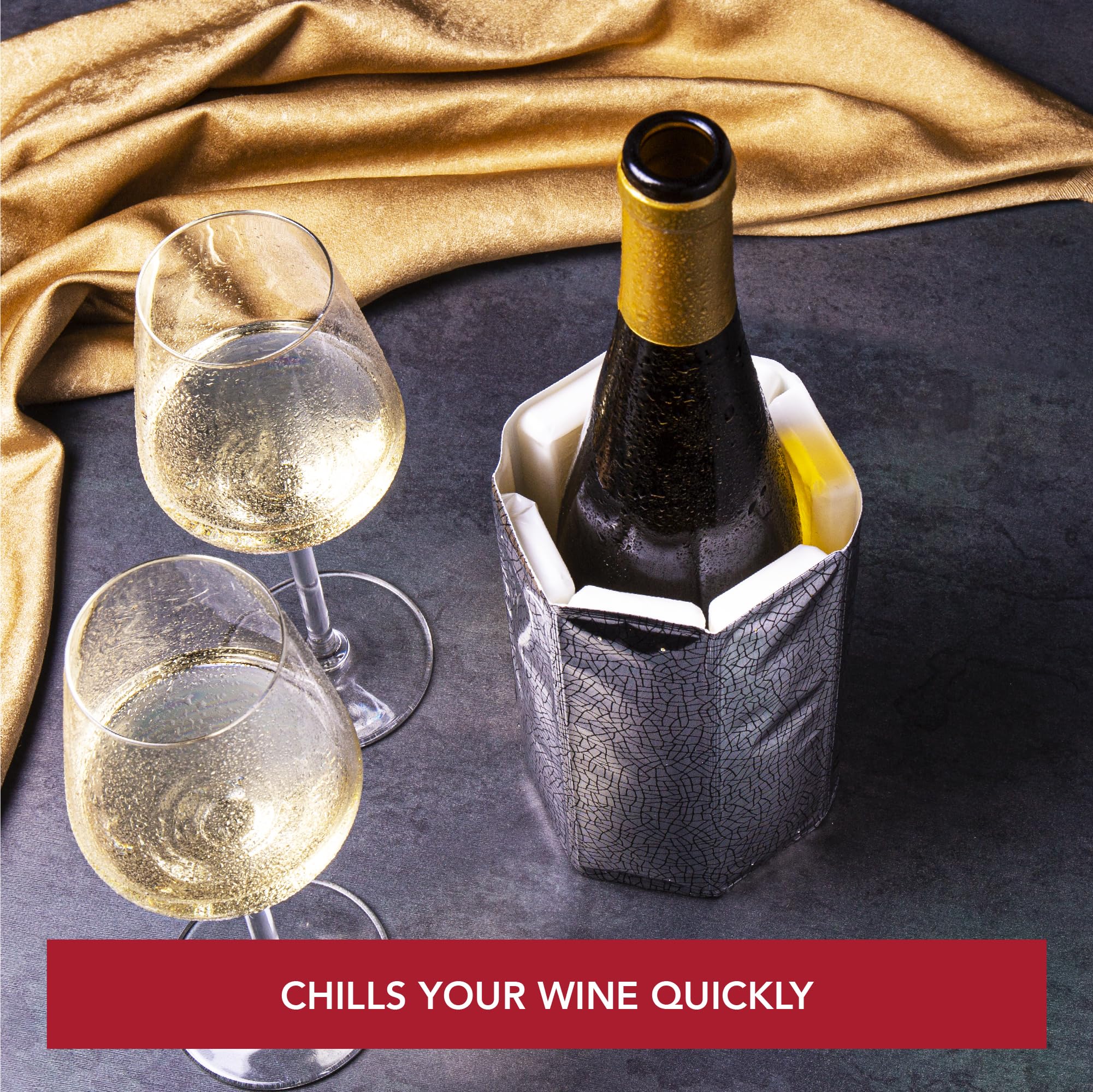 Vacu Vin sleeve with metallic finish enhancing presentation