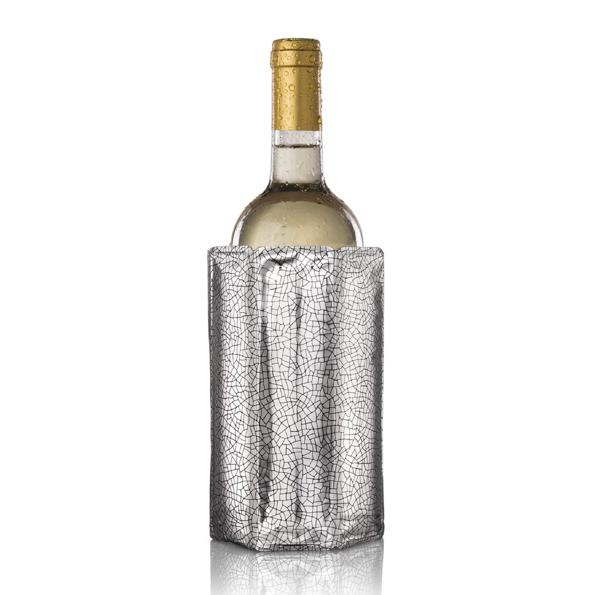 Vacu Vin silver sleeve on a 750ml bottle cooling quickly