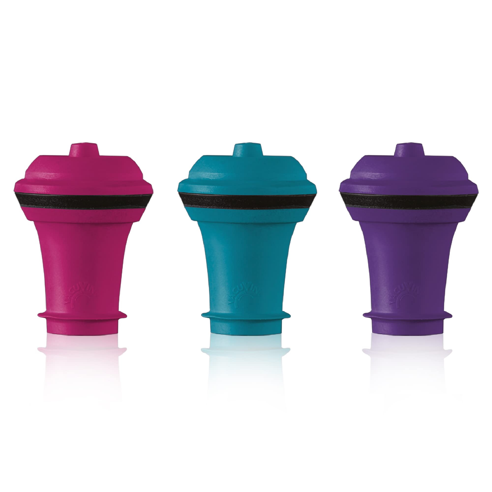 Vacu Vin Wine Saver stoppers multicolor set sealing bottles to preserve freshness.