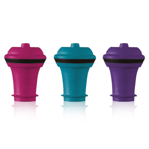 Vacu Vin Wine Saver stoppers multicolor set sealing bottles to preserve freshness.