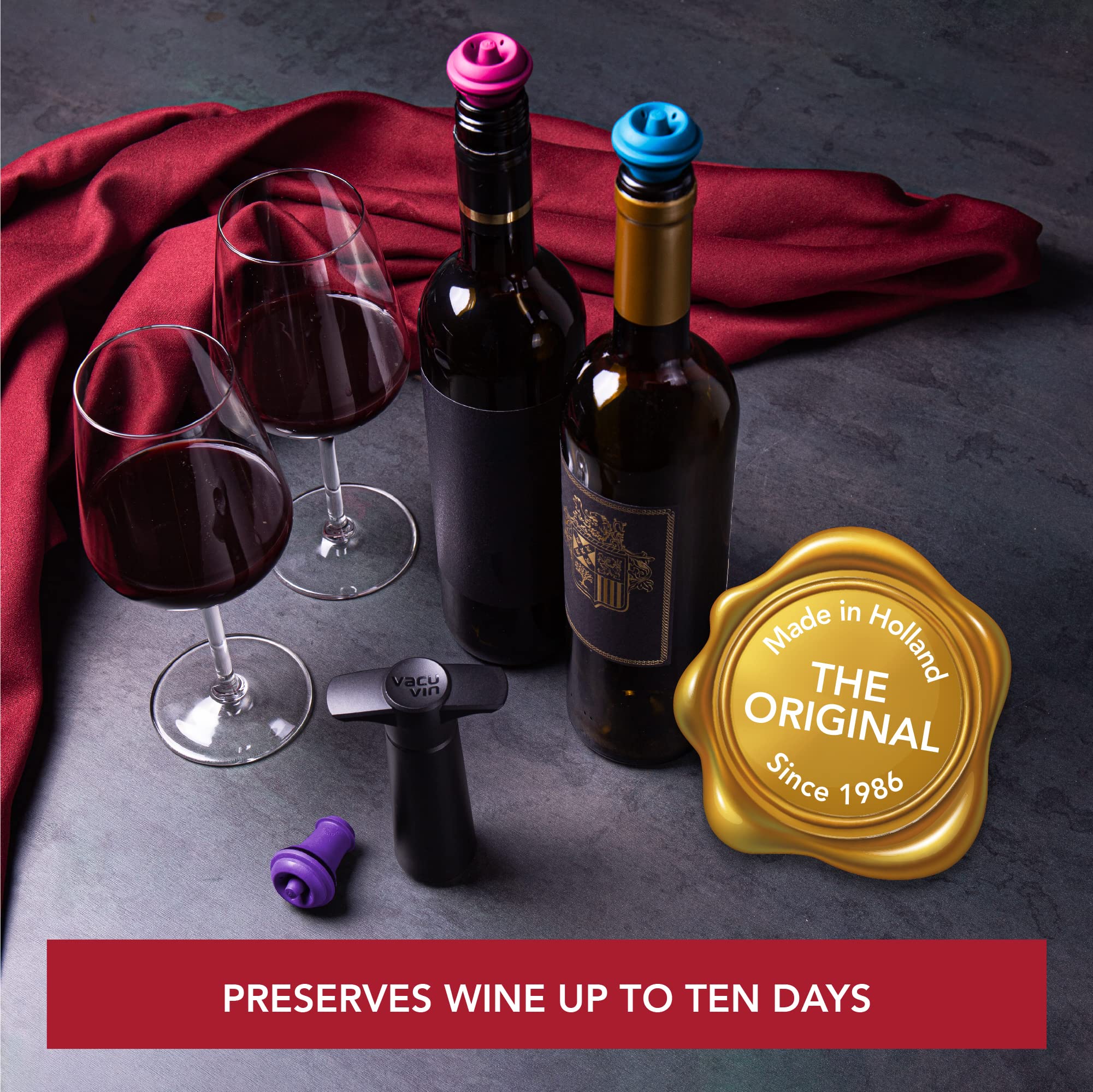 Vacu Vin wine saver stoppers universal fit seal most standard bottles securely.