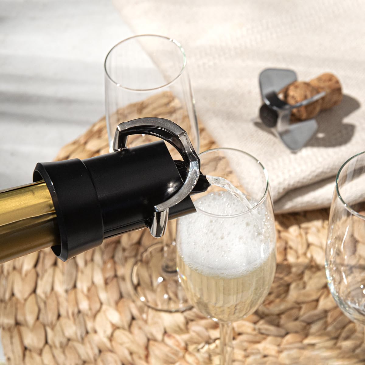Vacu Vin Premium Champagne Stopper Server attaches easily and preserves fizz