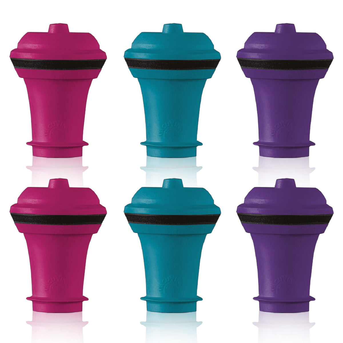 Vacu Vin wine saver stoppers set of six in bright colors preserving aroma.