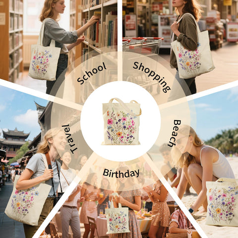 VADOO Tote Bag with floral design for travel, library, gym, or shopping