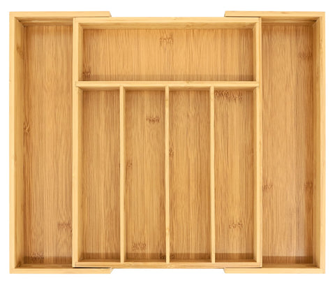 VaeFae bamboo drawer organizer extendable for a custom-fit utensil tray.
