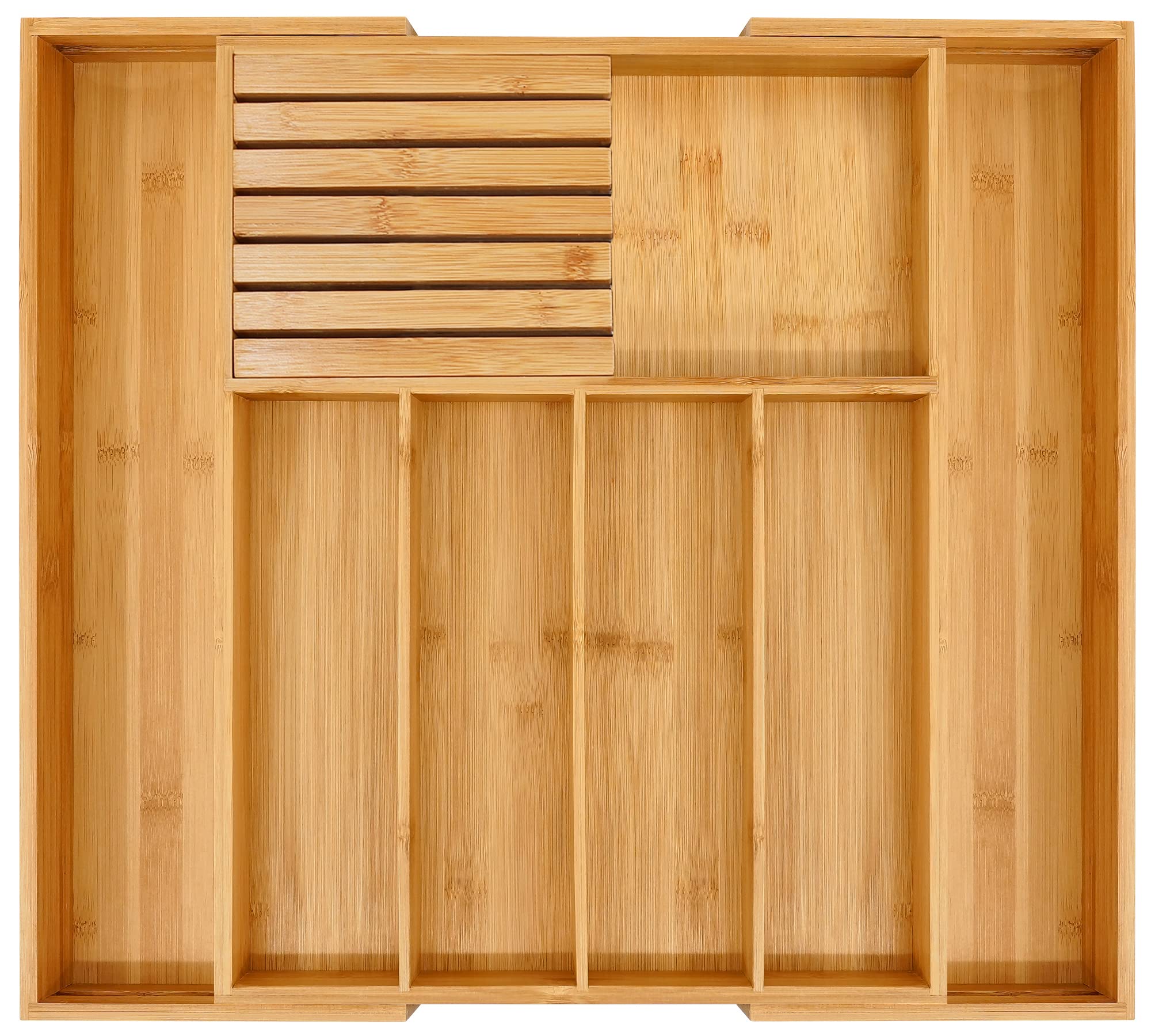 VaeFae bamboo silverware drawer organizer keeps utensils neatly organized and easily accessible.