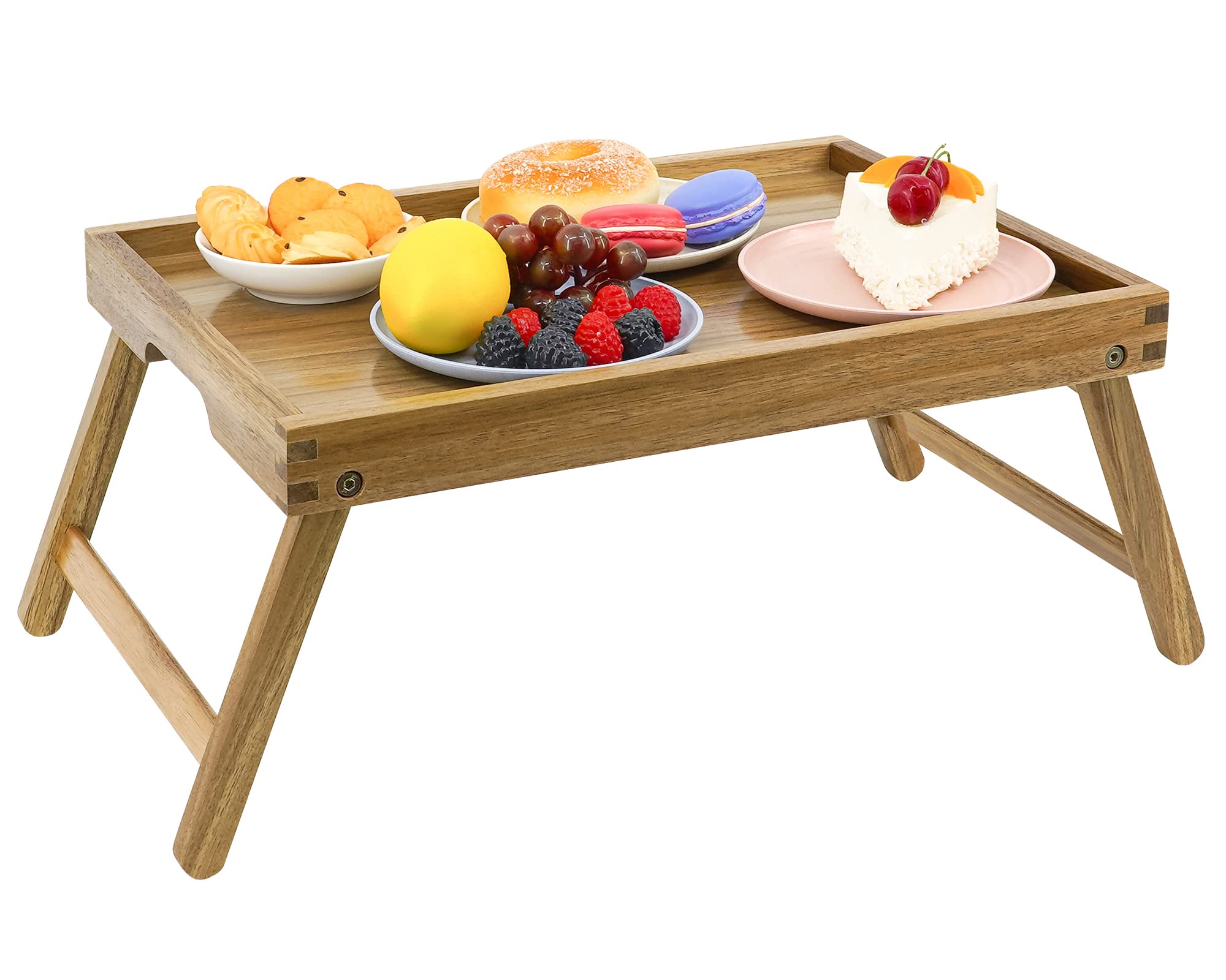 VaeFae Acacia bed tray with built-in handles for effortless movement.