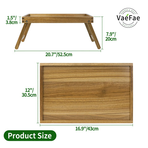 VaeFae Acacia bed tray with raised lip prevents spills.