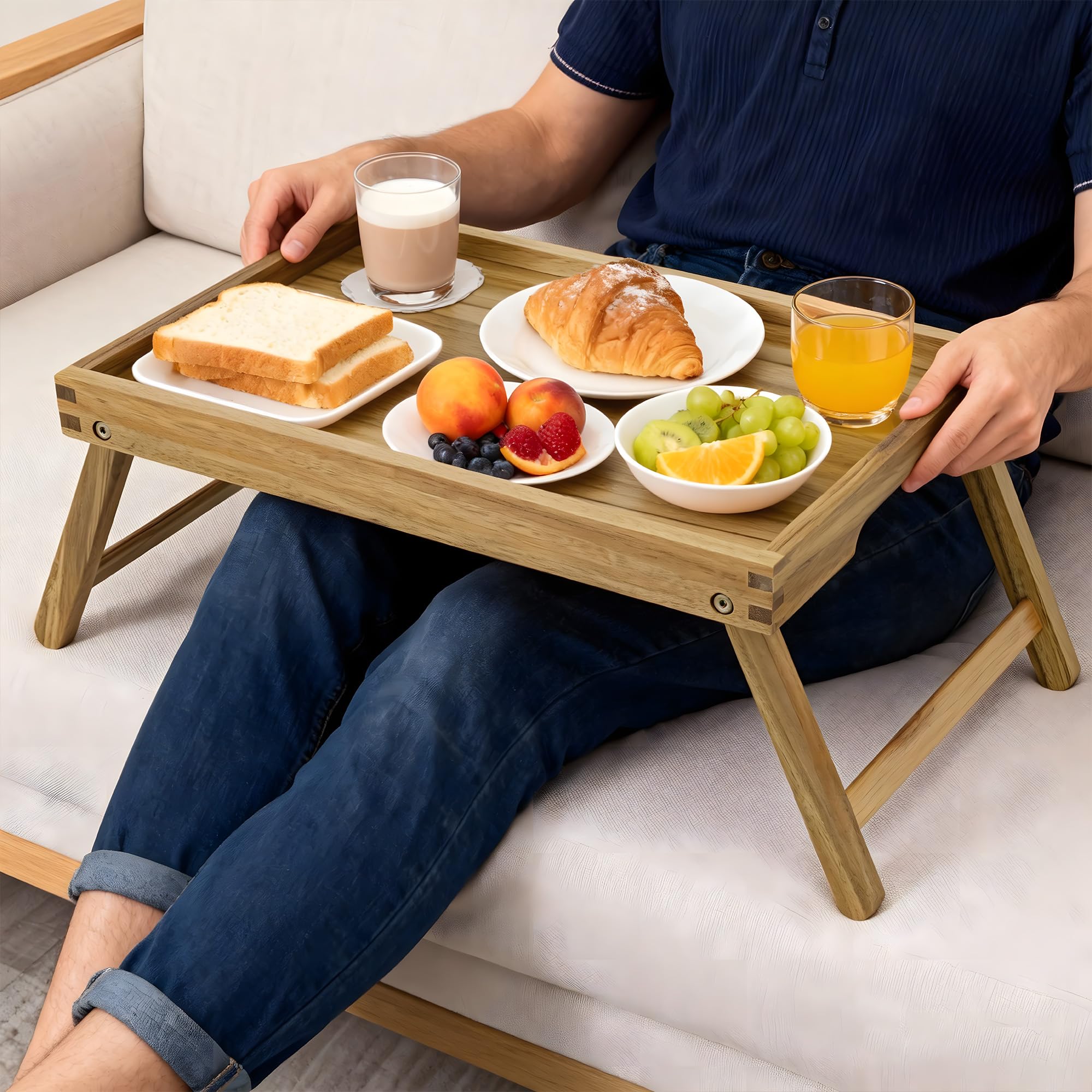 Laptop-friendly surface on the VaeFae Acacia Bed Tray.