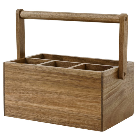 VaeFae acacia silverware caddy with handle keeps utensils tidy and portable.