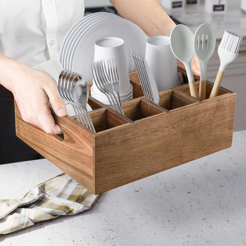 VaeFae Acacia wood caddy ideal for camping and outdoor use.