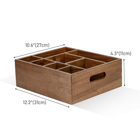 VaeFae Acacia wood caddy close-up showing durable grain and finish.