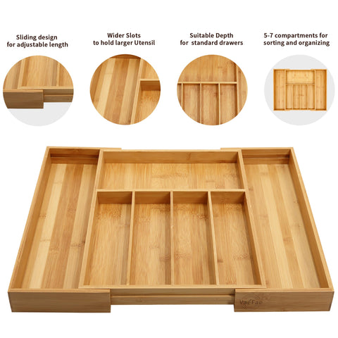 VaeFae Multi-Compartment Silverware Tray with generous sections for cutlery.